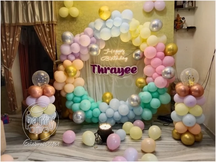 birthday Pastel Theme Balloon Arch Decor with Backdrops